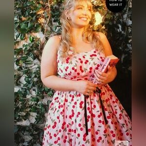 Cherry Print Pink Swing Dress